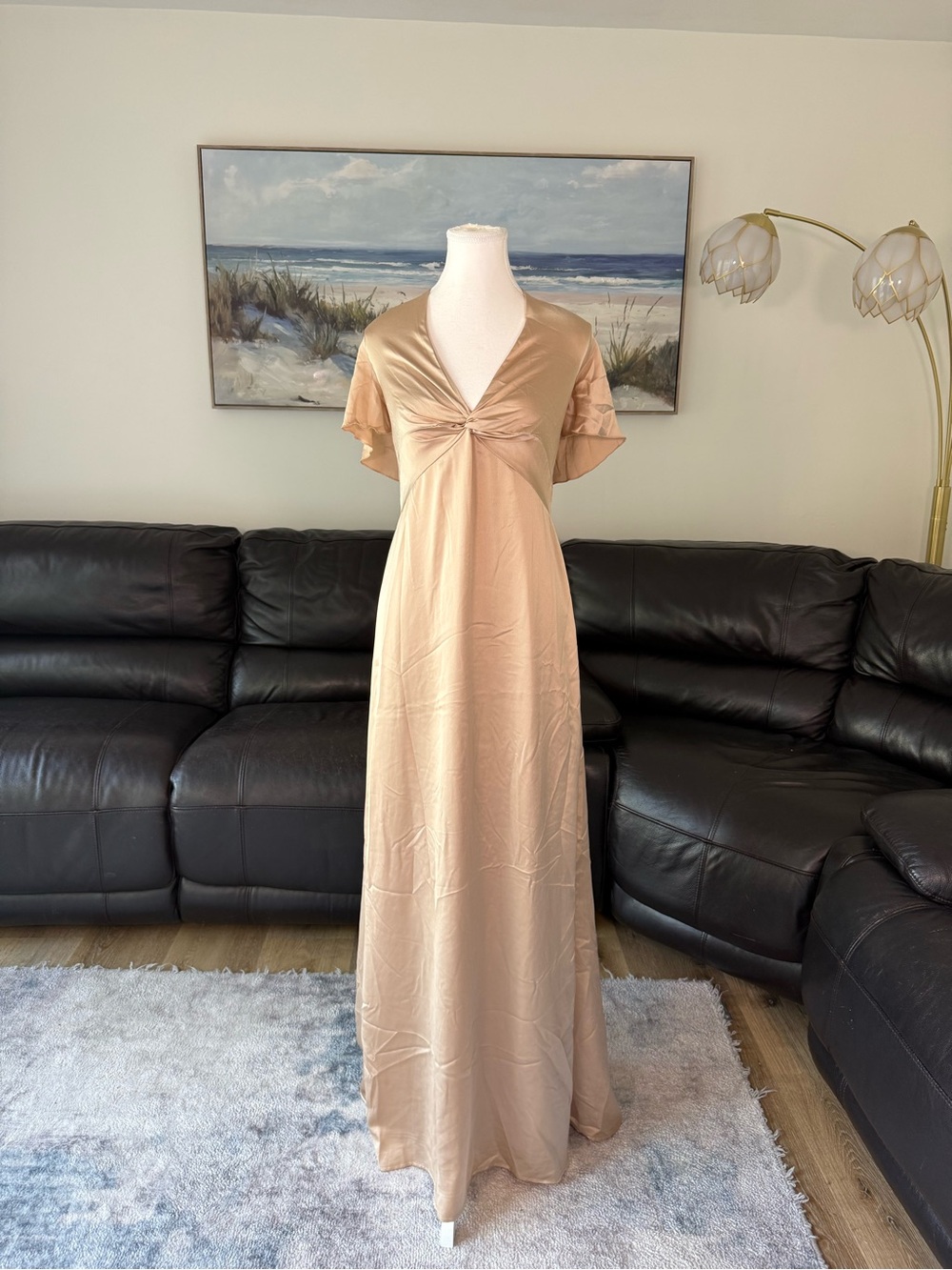 Show Me Your Mumu Rome Twist Gown Champagne Luxe Satin Flowy Maxi Dress XL ECU